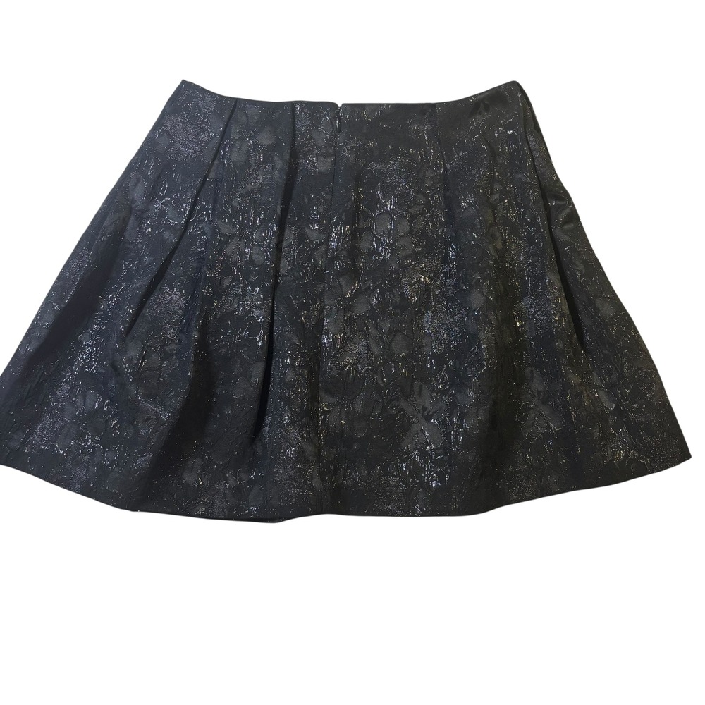 DKNYC Womens Black Metallic Floral Brocade Pleated Mini Skirt Size 2 A-Line - Picture 3 of 11